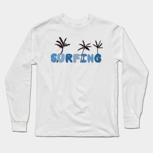 Surfing Blue Bubble Letters with Palm Trees Long Sleeve T-Shirt